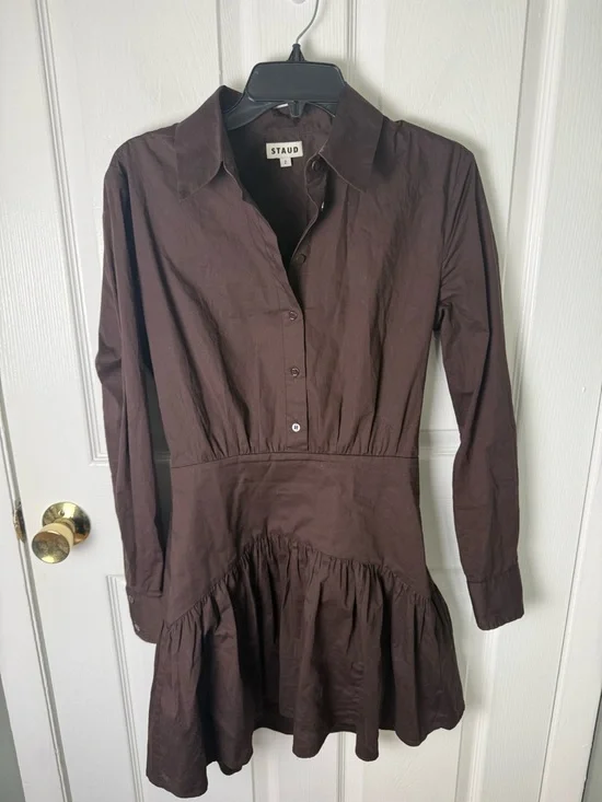 Staud Rocco Mini Dress in Earth Brown 2 - Picture 3 of 8